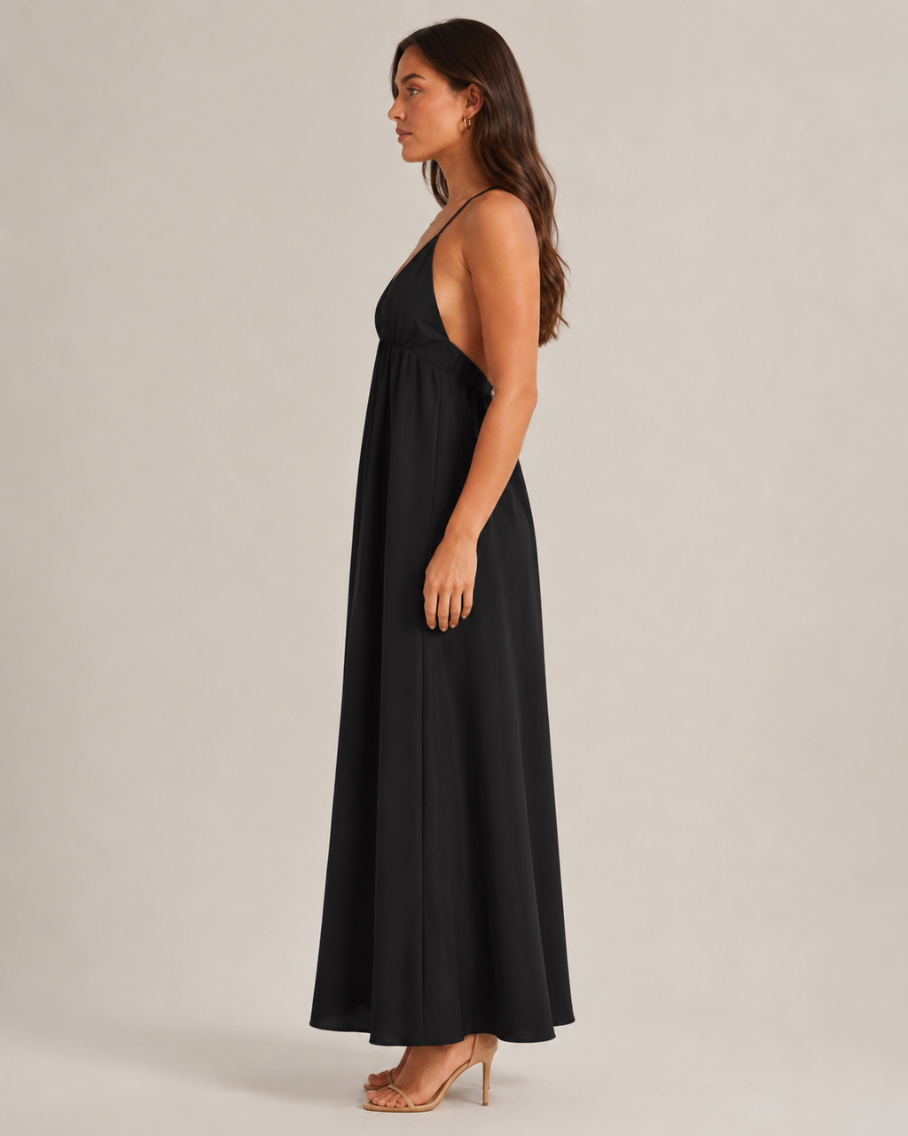 Isolde - Mouwloze Maxi-jurk Met V-hals En Open Rug