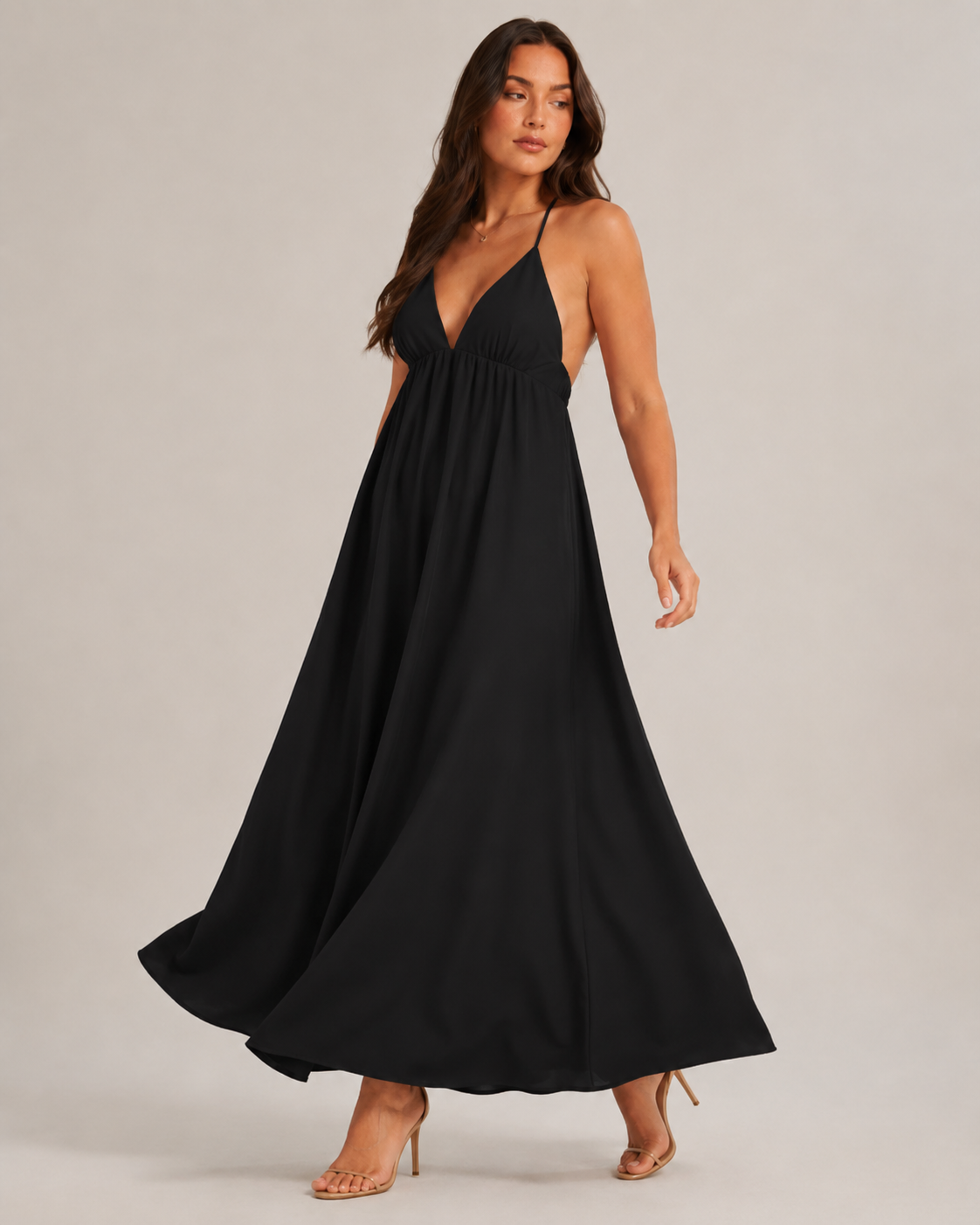 Isolde - Mouwloze Maxi-jurk Met V-hals En Open Rug