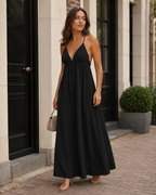 Isolde - Mouwloze Maxi-jurk Met V-hals En Open Rug