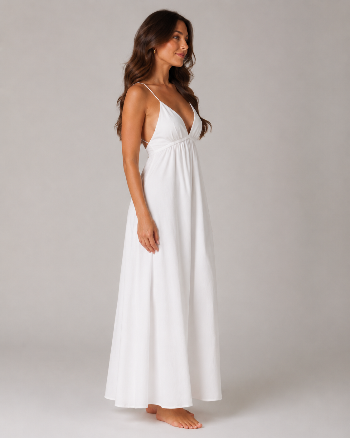 Isolde - Mouwloze Maxi-jurk Met V-hals En Open Rug