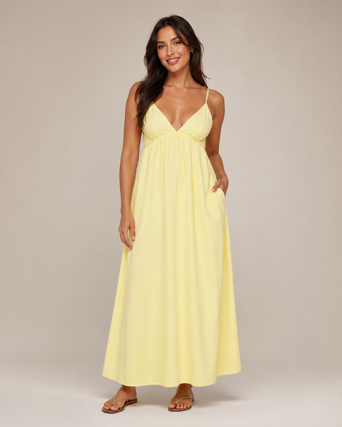 Isolde - Mouwloze Maxi-jurk Met V-hals En Open Rug