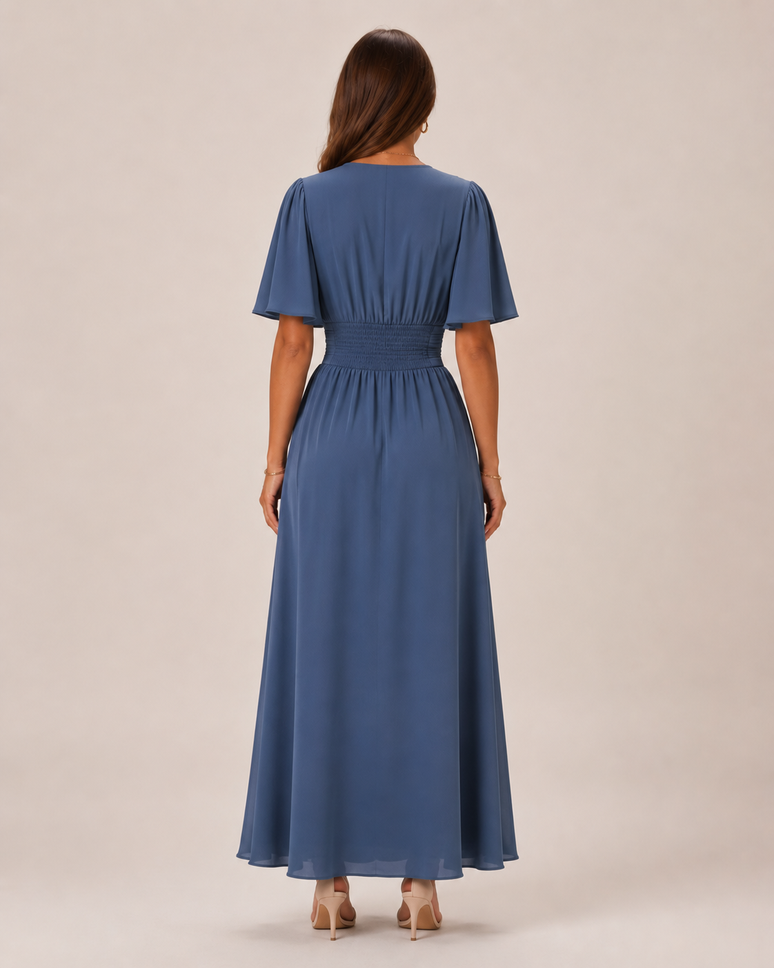 Bente - Blauwe Maxi-jurk Met Hoge Taille En A-lijn Rok