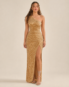 Kiki - Blauwe Strapless Galajurk Met Pailletten