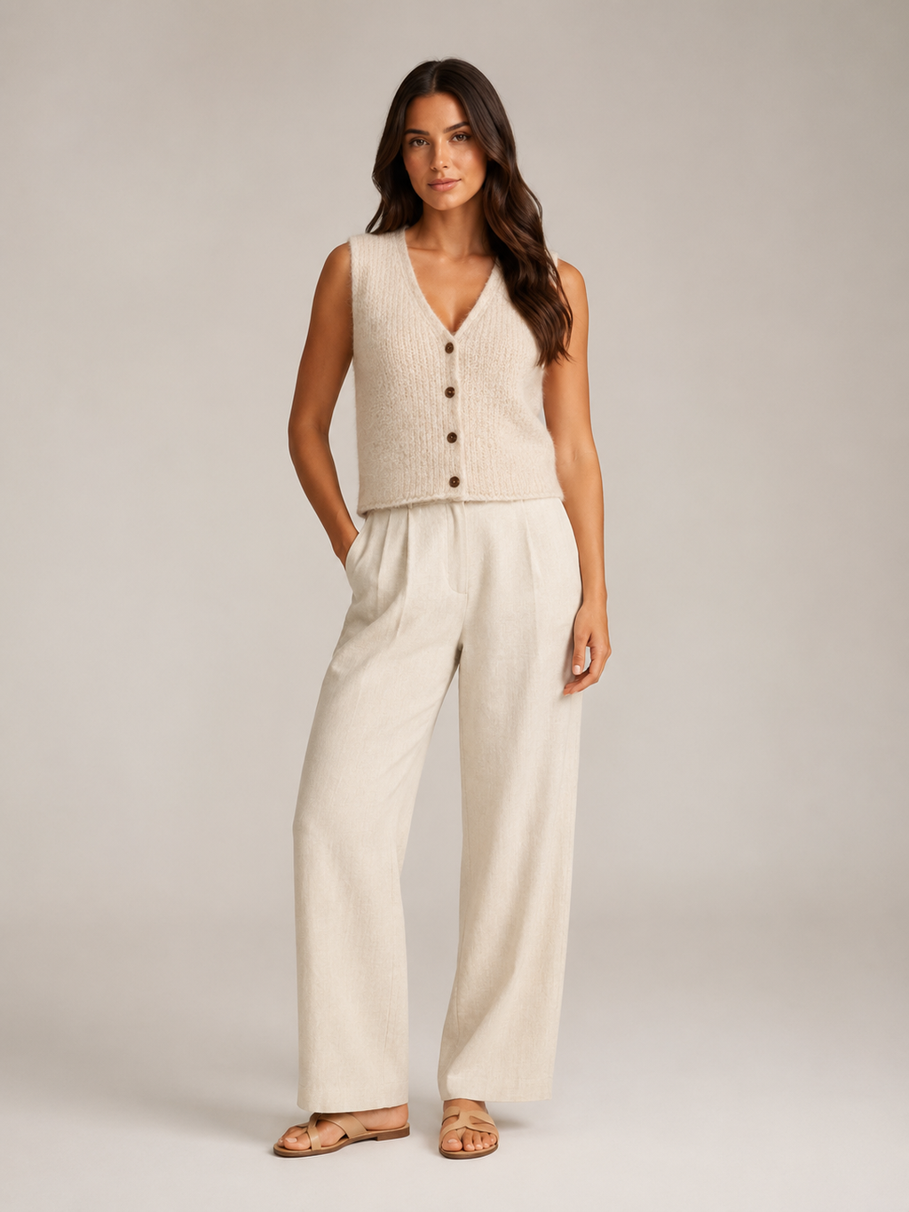 Perla - Dames Gebreid Gilet Met V-hals En Knopen
