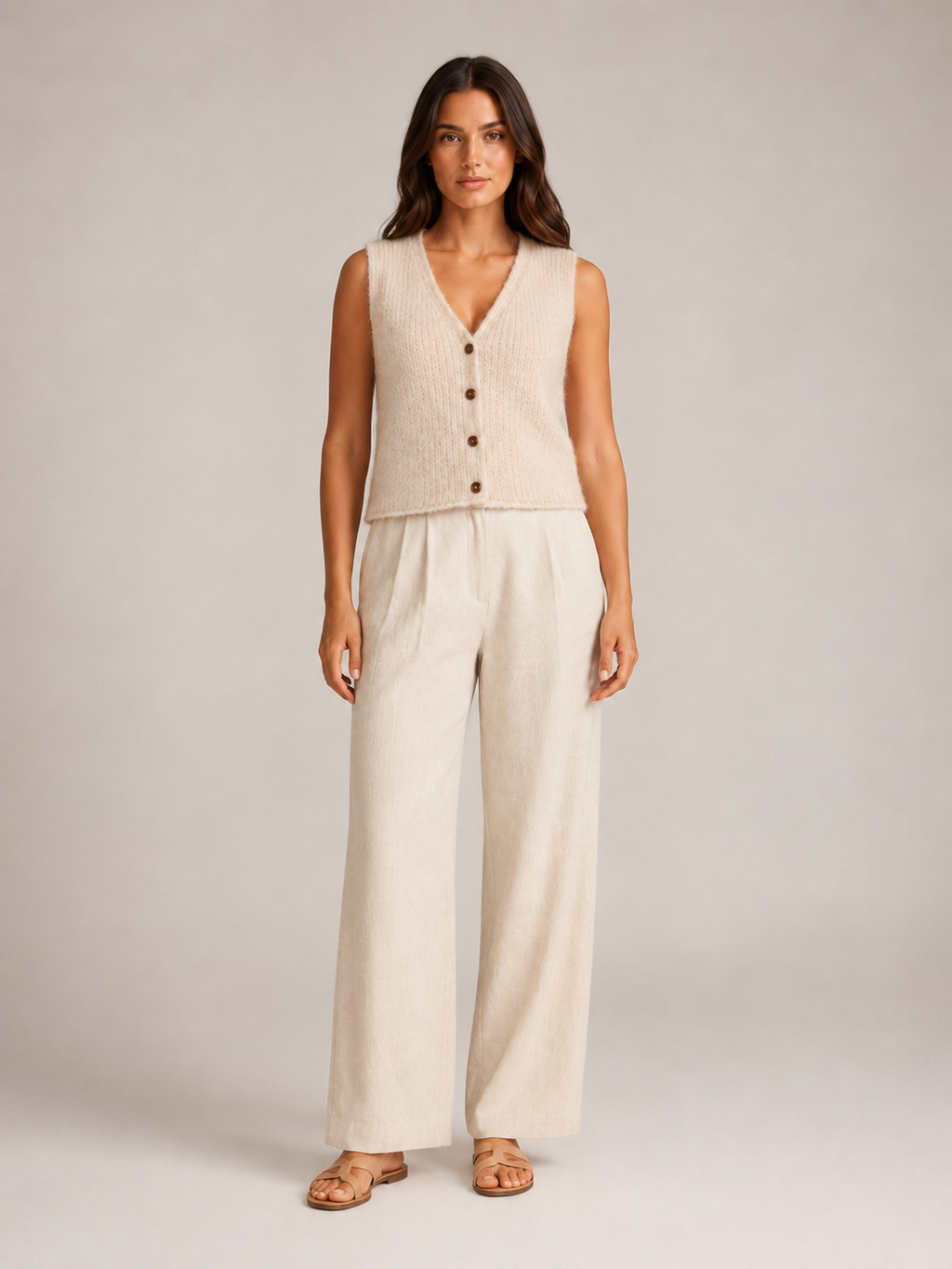 Perla - Dames Gebreid Gilet Met V-hals En Knopen
