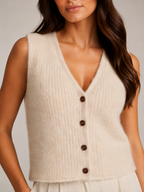 Perla - Dames Gebreid Gilet Met V-hals En Knopen