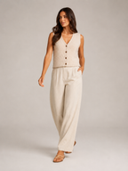 Perla - Dames Gebreid Gilet Met V-hals En Knopen