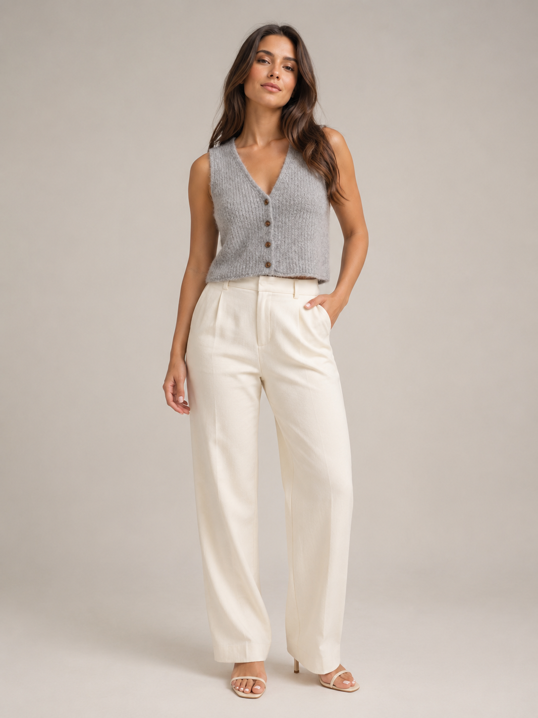 Perla - Dames Gebreid Gilet Met V-hals En Knopen