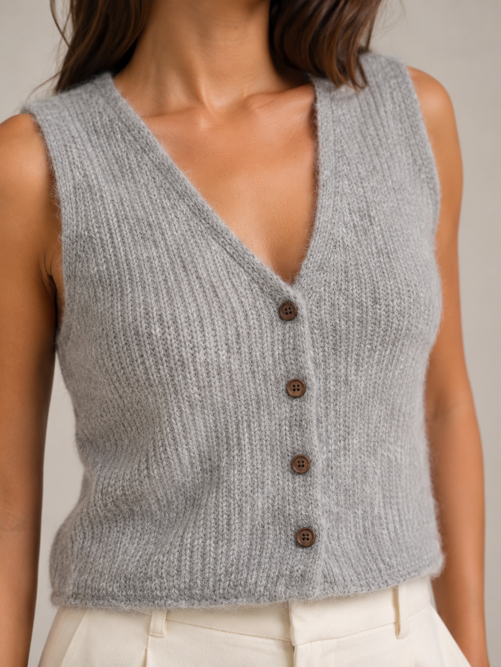Perla - Dames Gebreid Gilet Met V-hals En Knopen