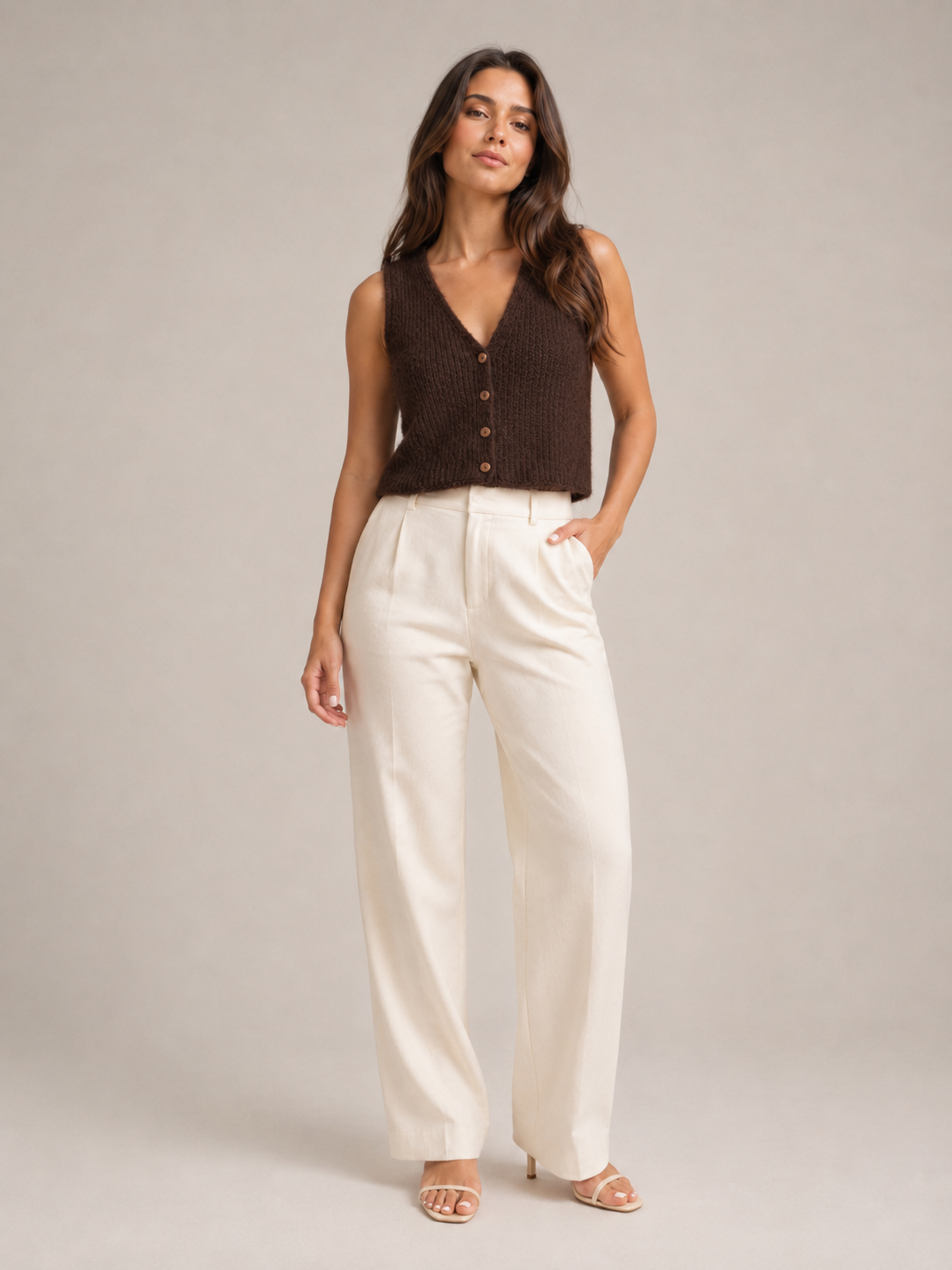 Perla - Dames Gebreid Gilet Met V-hals En Knopen