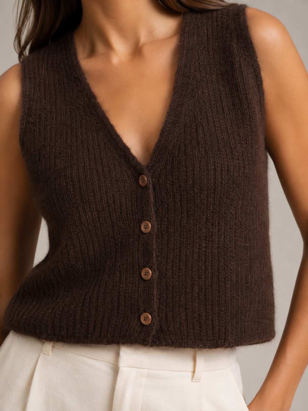 Perla - Dames Gebreid Gilet Met V-hals En Knopen