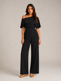 Giorenna - Dames One-shoulder Jumpsuit Met Wijde Pijpen