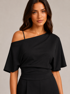 Giorenna - Dames One-shoulder Jumpsuit Met Wijde Pijpen