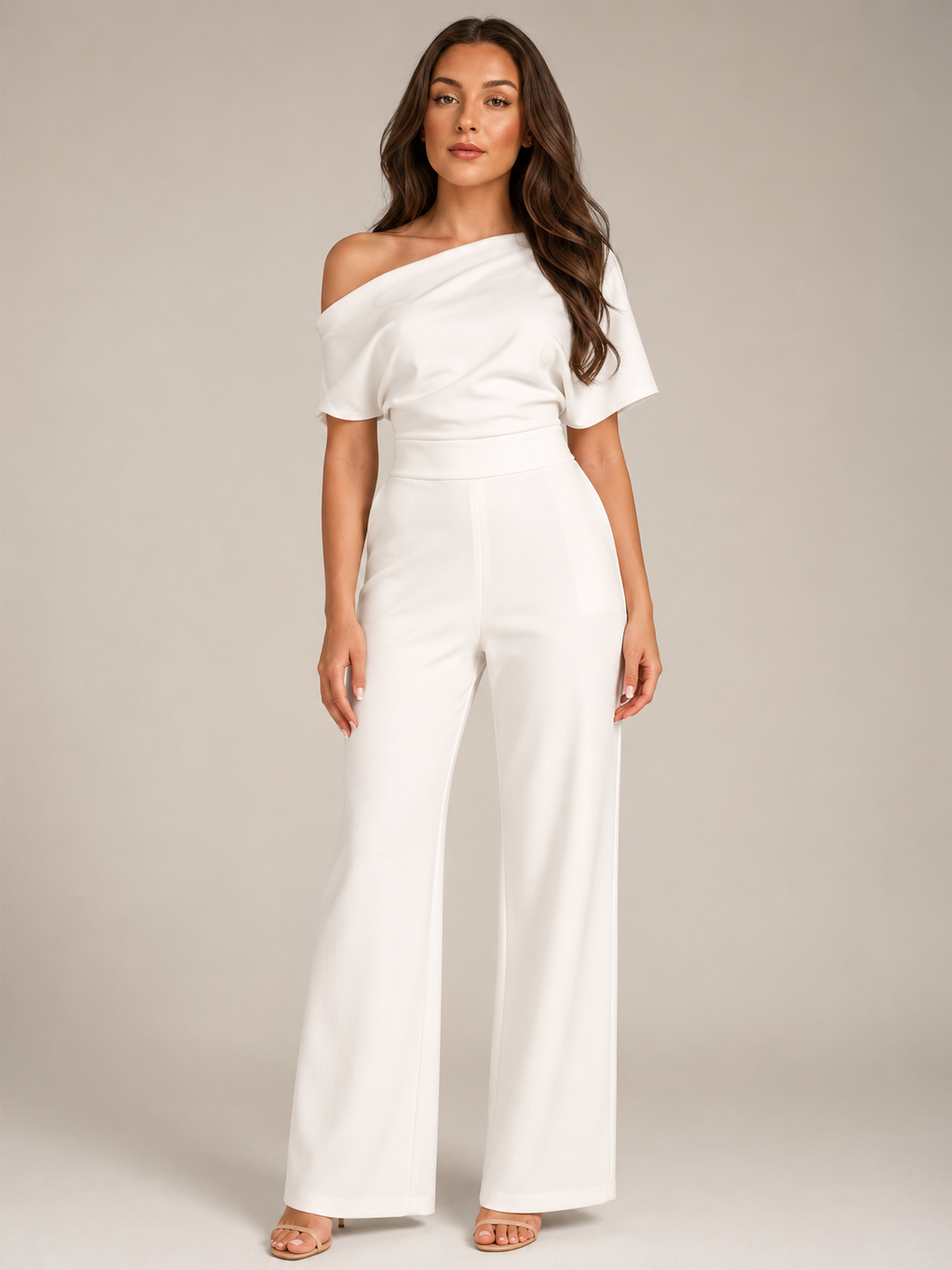 Giorenna - Dames one-shoulder jumpsuit met hoge taille en wijde pijpen
