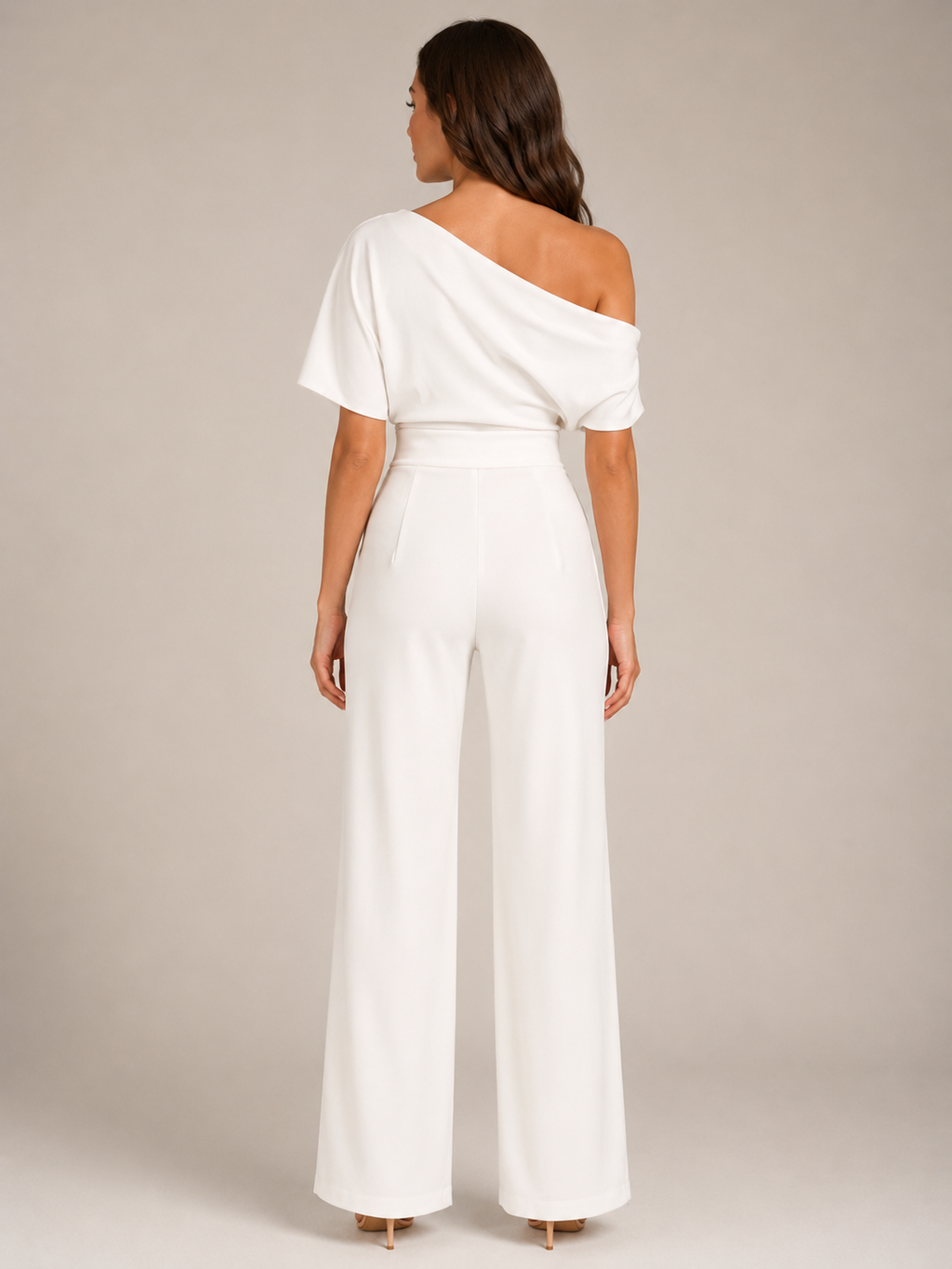 Giorenna - Dames One-shoulder Jumpsuit Met Wijde Pijpen