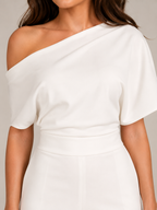Giorenna - Dames One-shoulder Jumpsuit Met Wijde Pijpen