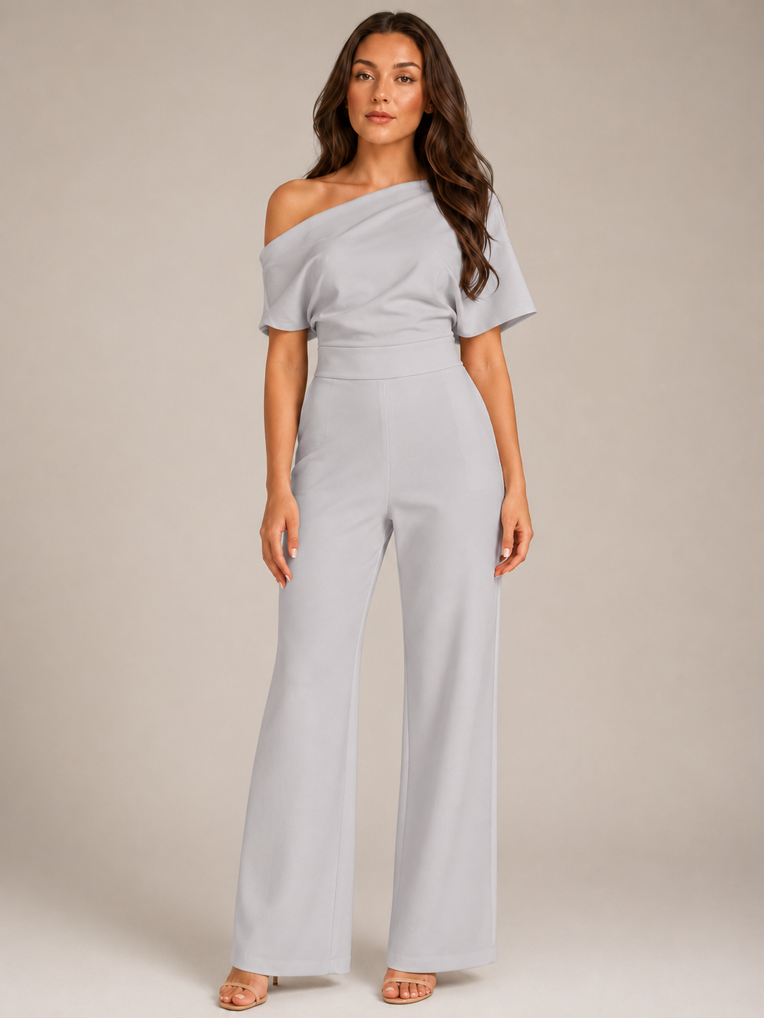 Giorenna - Dames one-shoulder jumpsuit met hoge taille en wijde pijpen