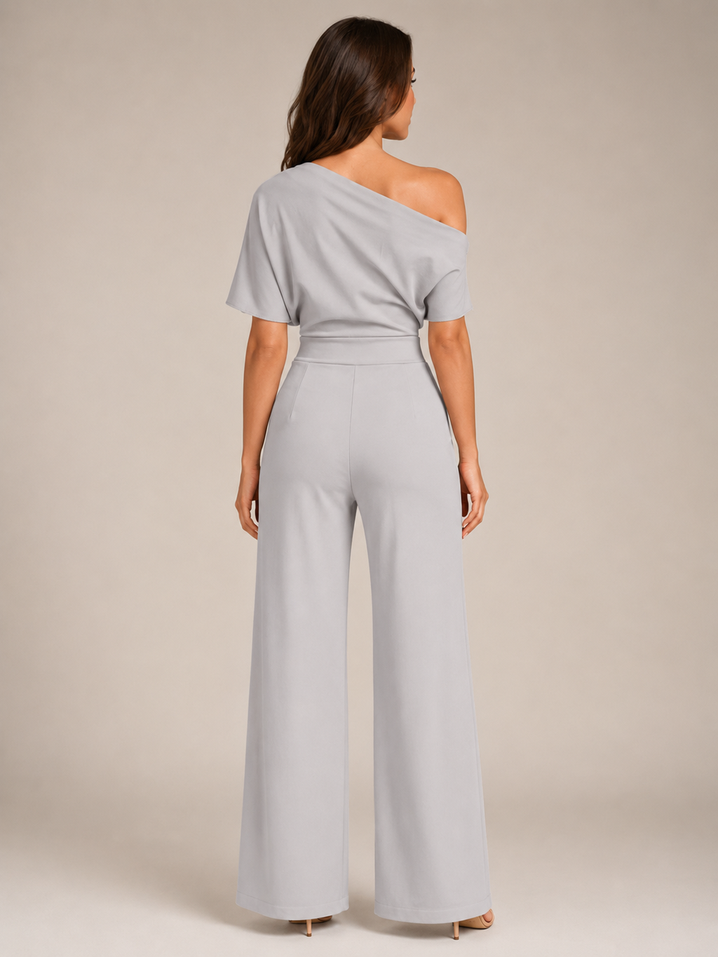 Giorenna - Dames One-shoulder Jumpsuit Met Wijde Pijpen