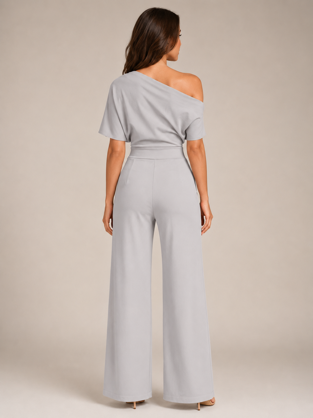 Giorenna - Dames One-shoulder Jumpsuit Met Wijde Pijpen