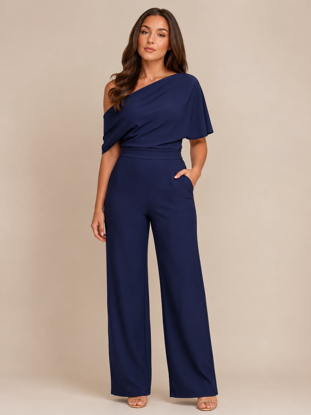 Giorenna - Dames one-shoulder jumpsuit met hoge taille en wijde pijpen
