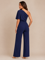 Giorenna - Dames One-shoulder Jumpsuit Met Wijde Pijpen