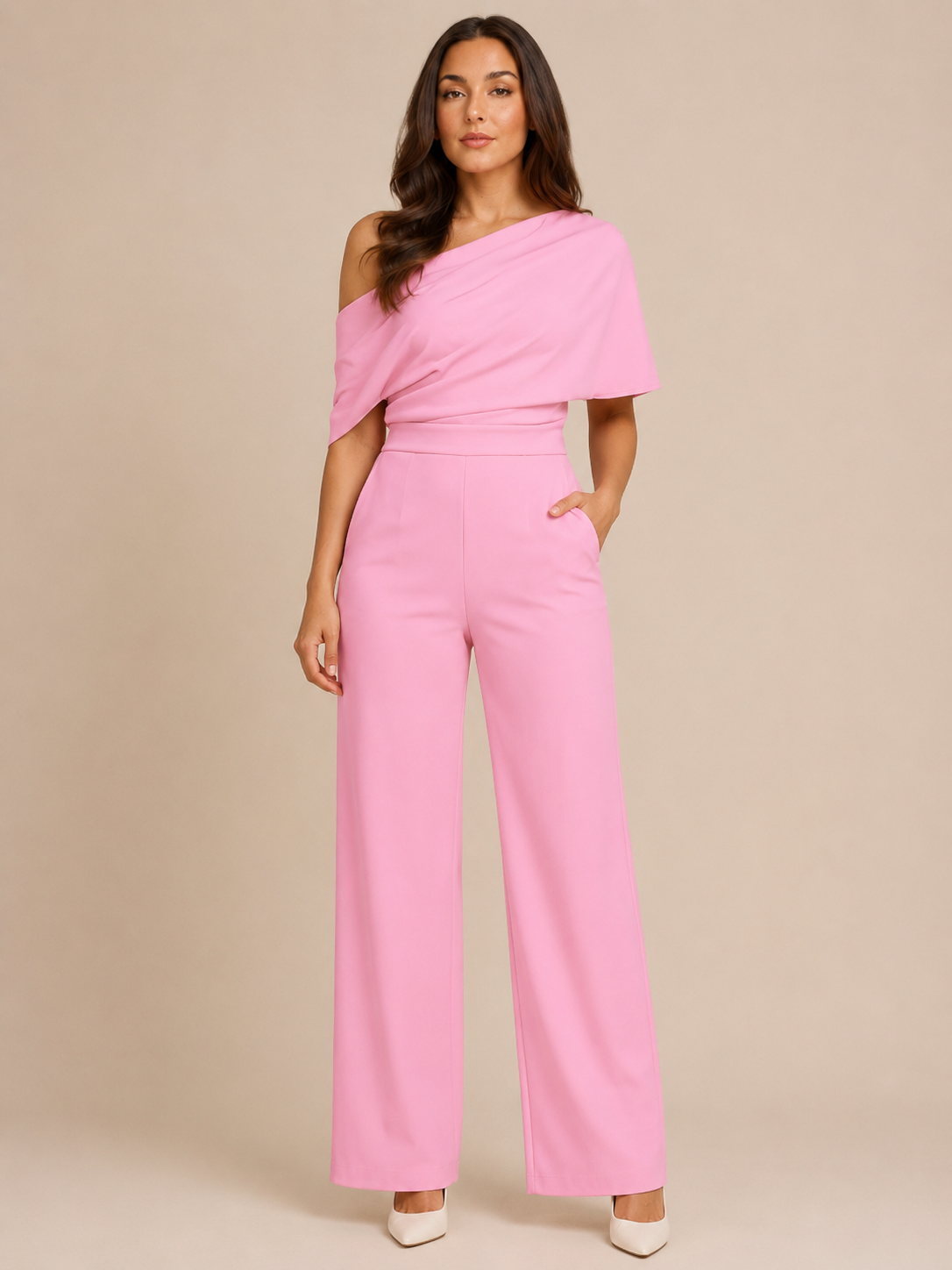 Giorenna - Dames one-shoulder jumpsuit met hoge taille en wijde pijpen