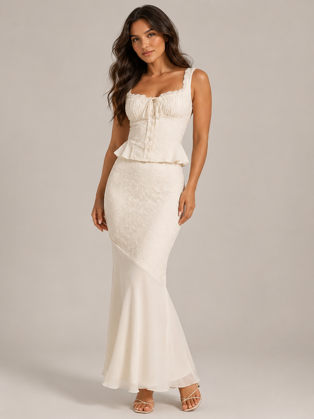 Selene - Dames Tweedelige Set Met Kanten Top En Maxi-rok
