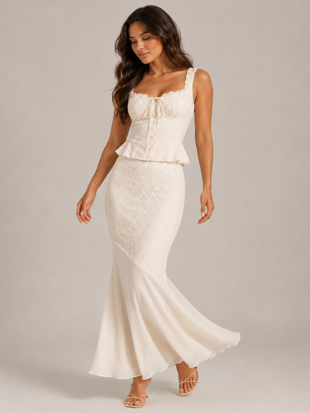 Selene - Dames Tweedelige Set Met Kanten Top En Maxi-rok