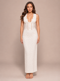 Sarina - Witte Maxi-jurk Met V-hals En Geborduurde Details