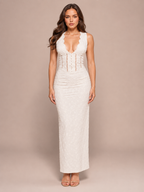 Sarina - Witte Maxi-jurk Met V-hals En Geborduurde Details