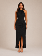 Sevanna - Halter Maxi-jurk Met Open Rug En Split