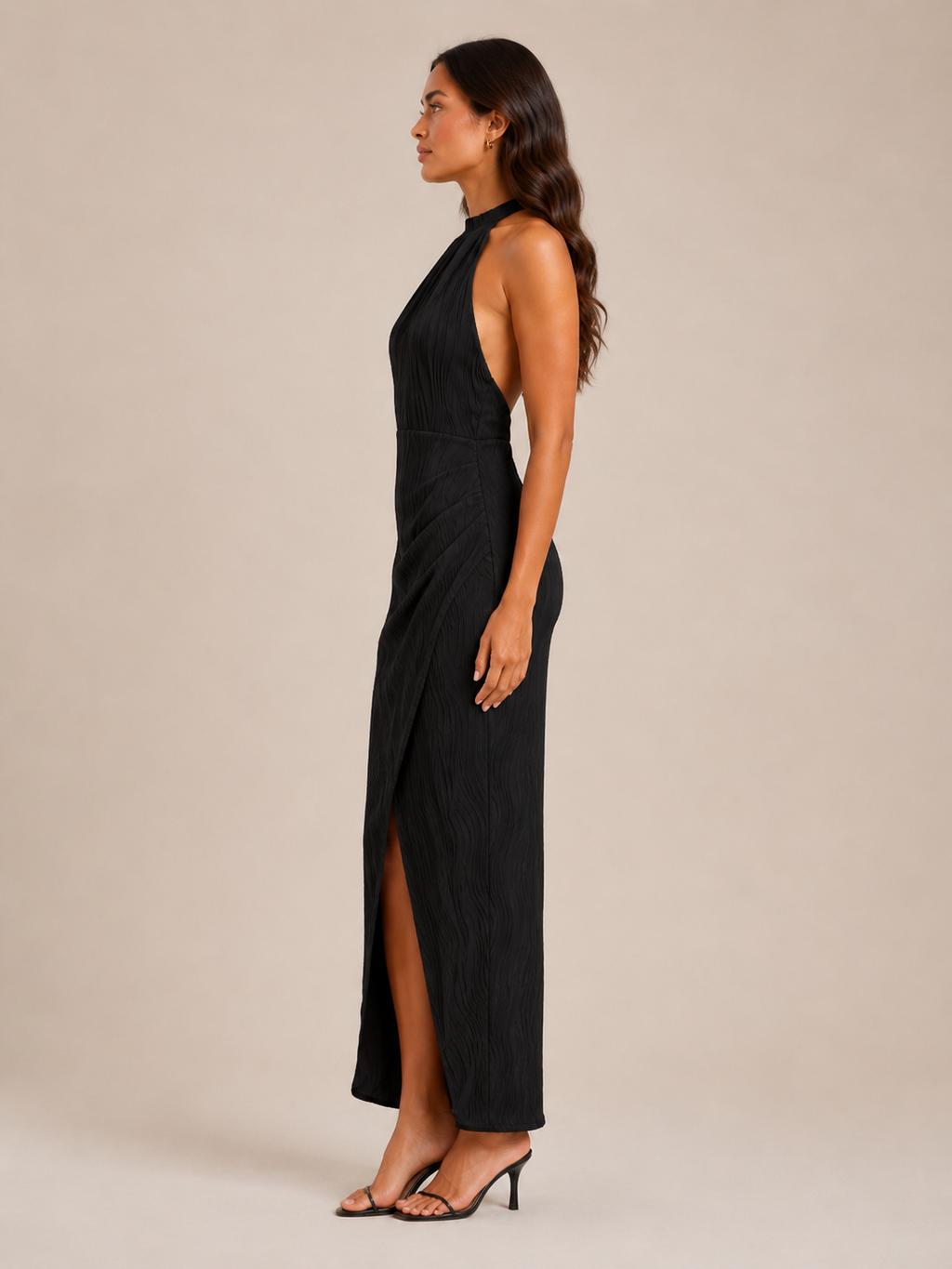 Sevanna - Halter Maxi-jurk Met Open Rug En Split
