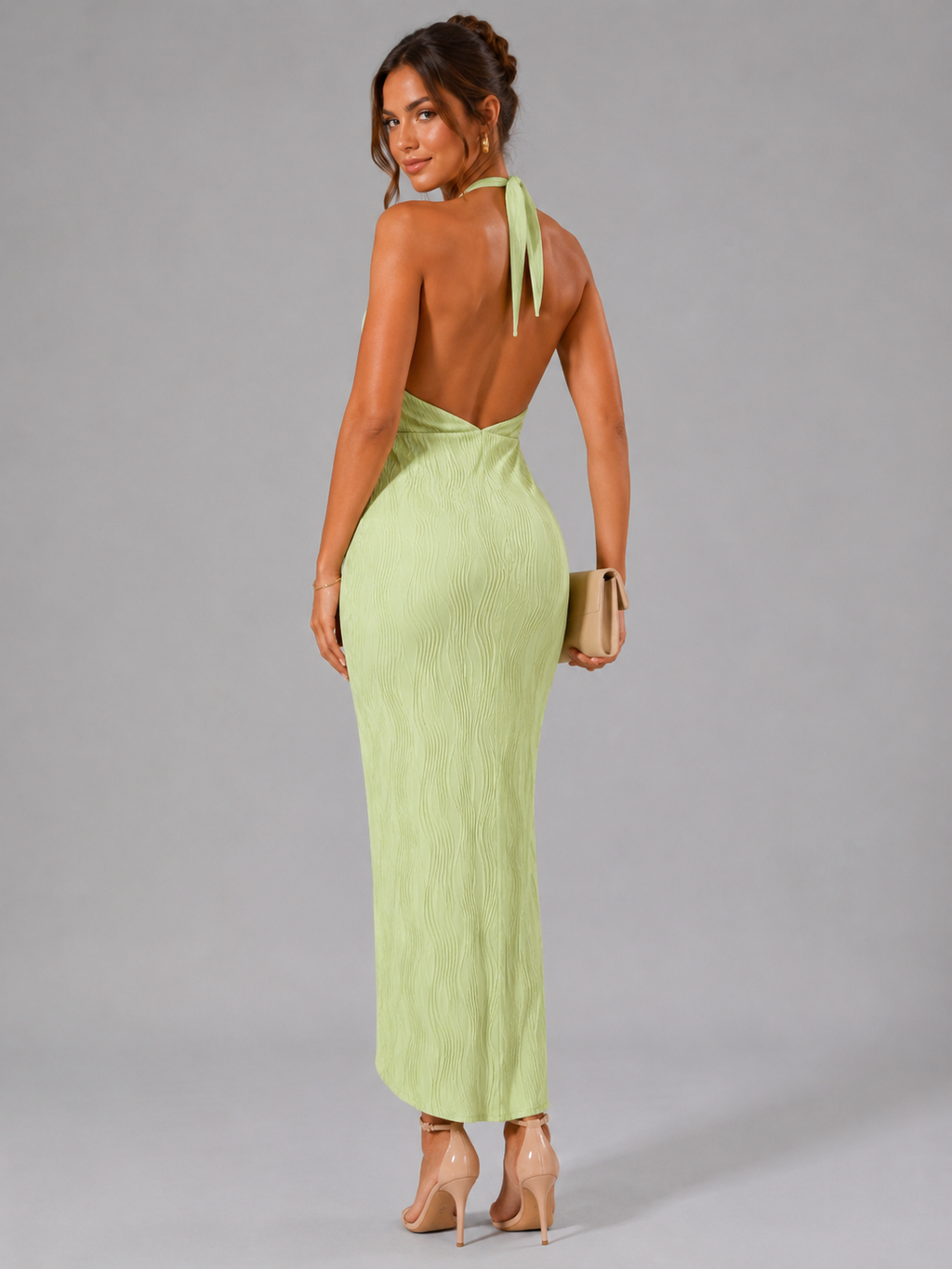 Sevanna - Halter Maxi-jurk Met Open Rug En Split