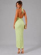 Sevanna - Halter Maxi-jurk Met Open Rug En Split