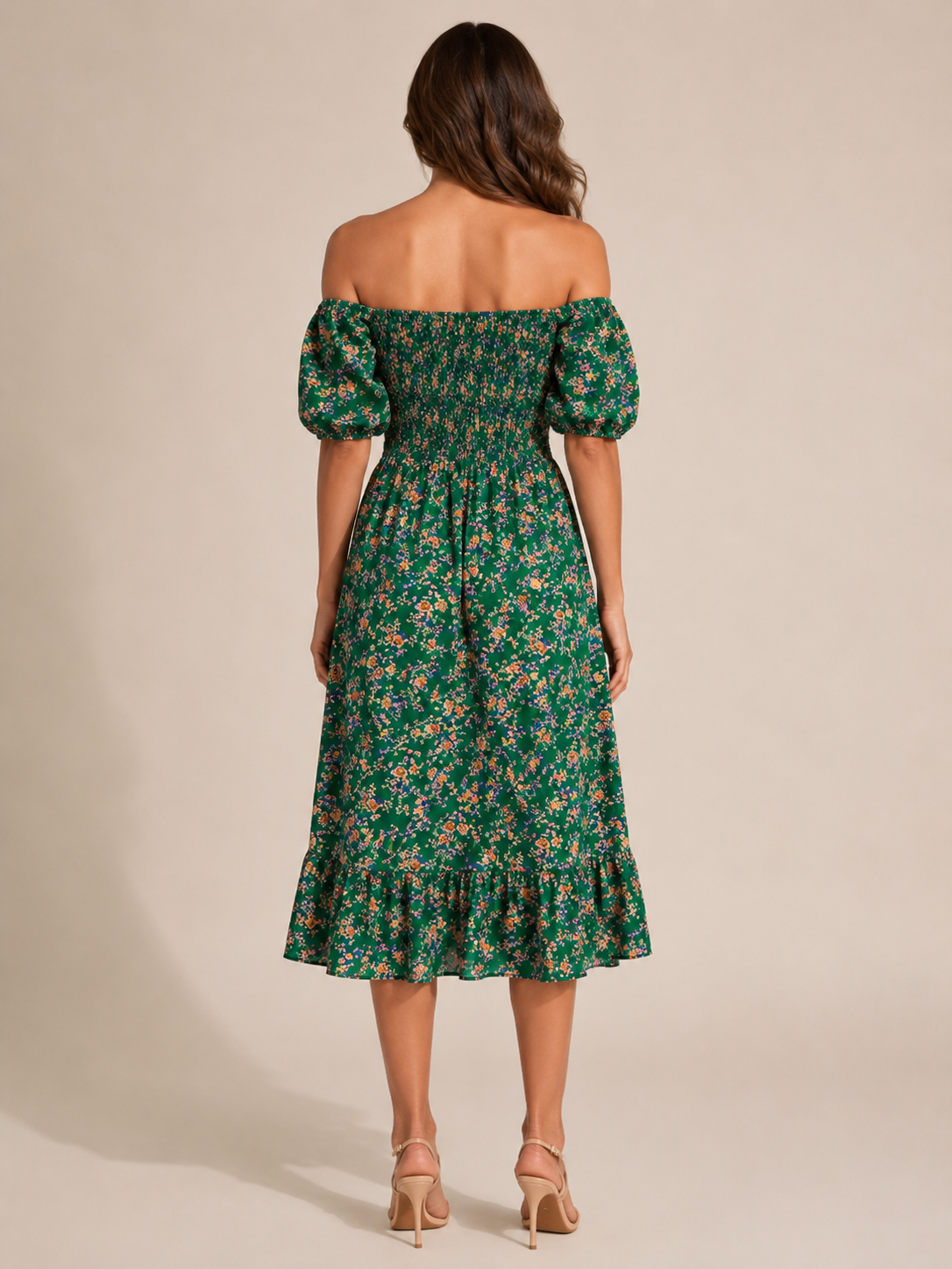 Soleya - Bloemenjurk Met Vierkante Hals En Gesmokte Taille