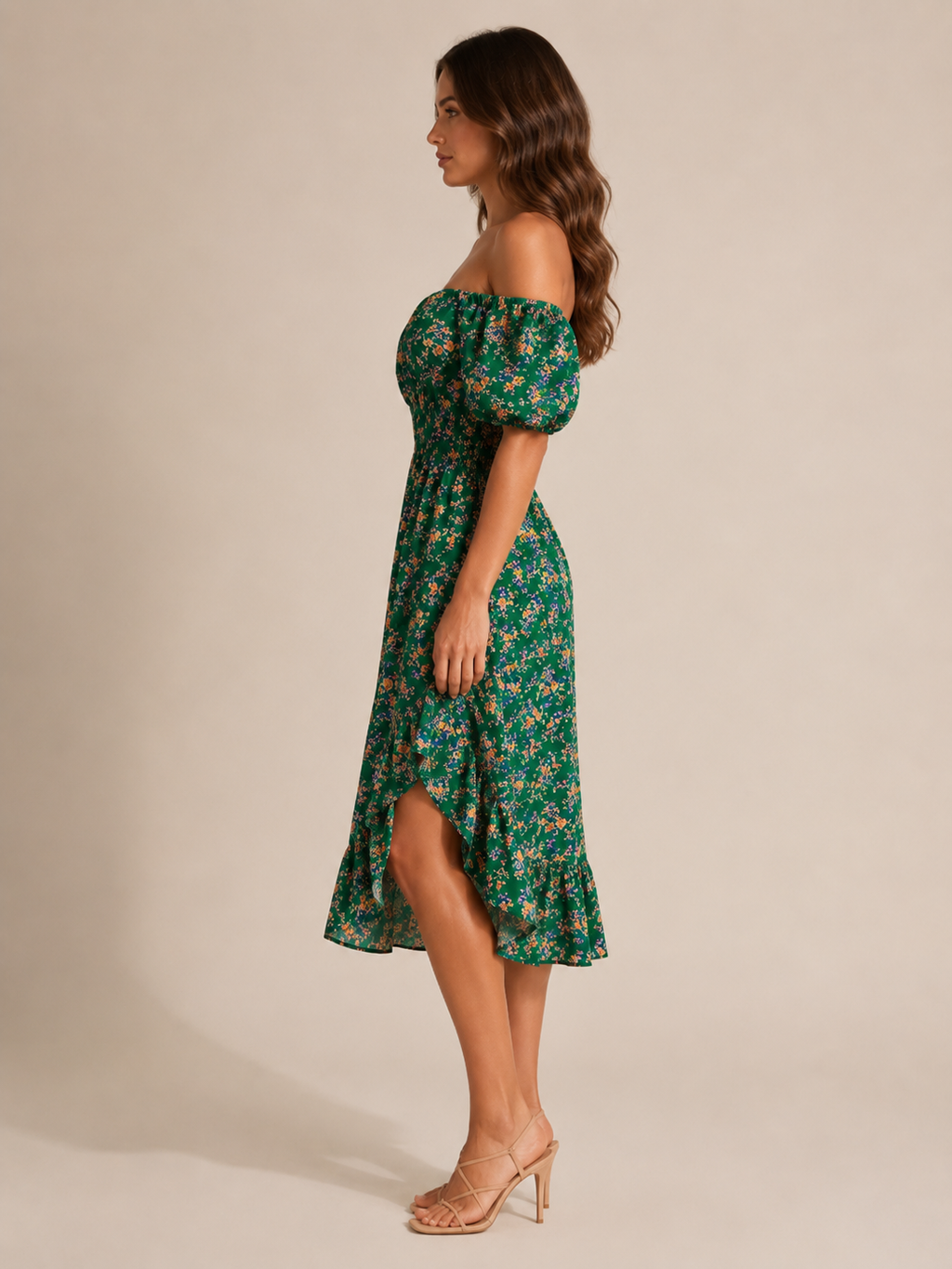 Soleya - Bloemenjurk Met Vierkante Hals En Gesmokte Taille