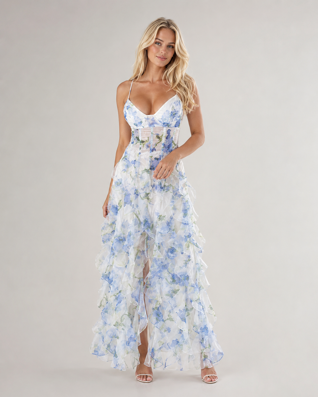 Lucienne - Witte Bloemen Maxi-jurk