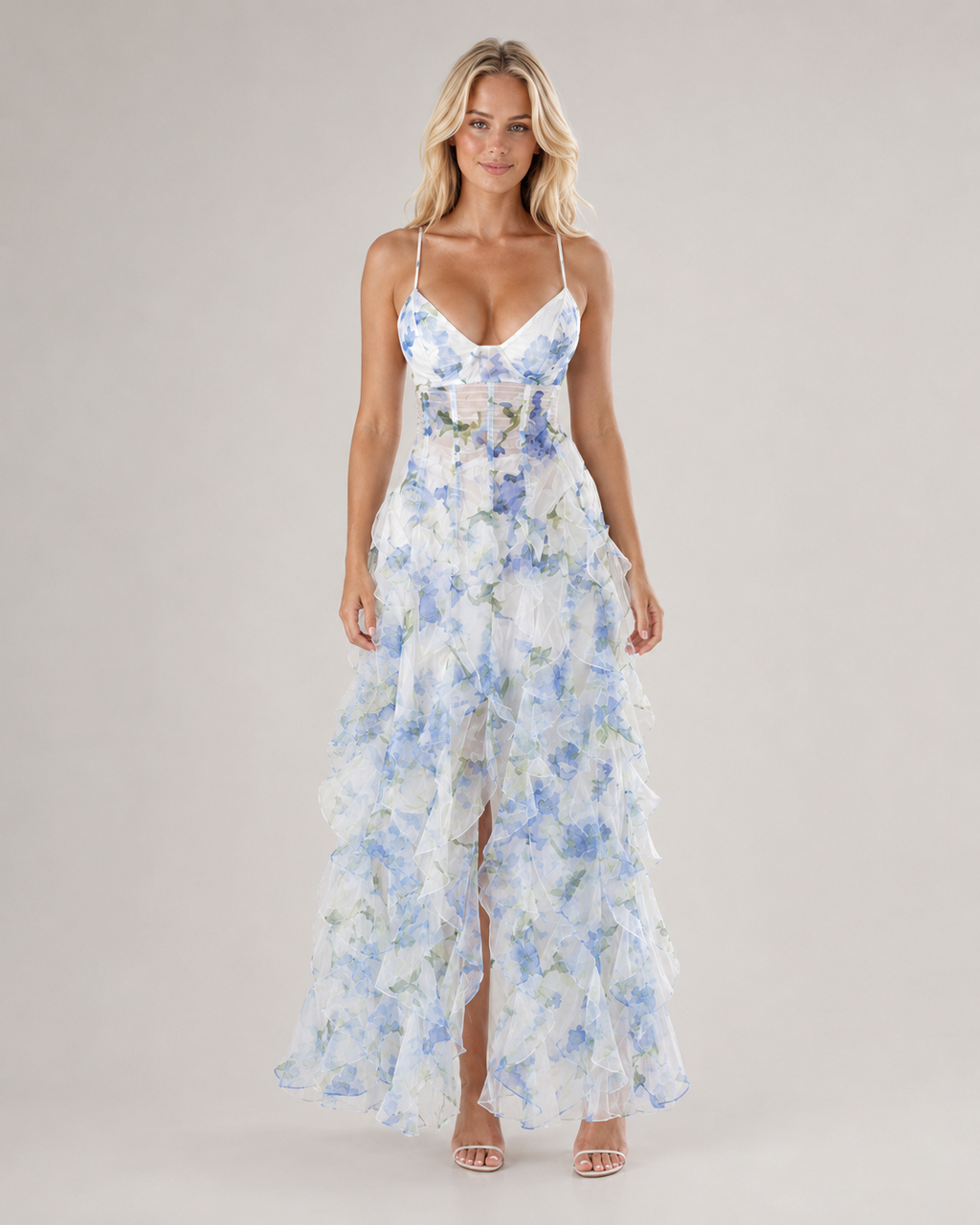 Lucienne - Witte Bloemen Maxi-jurk