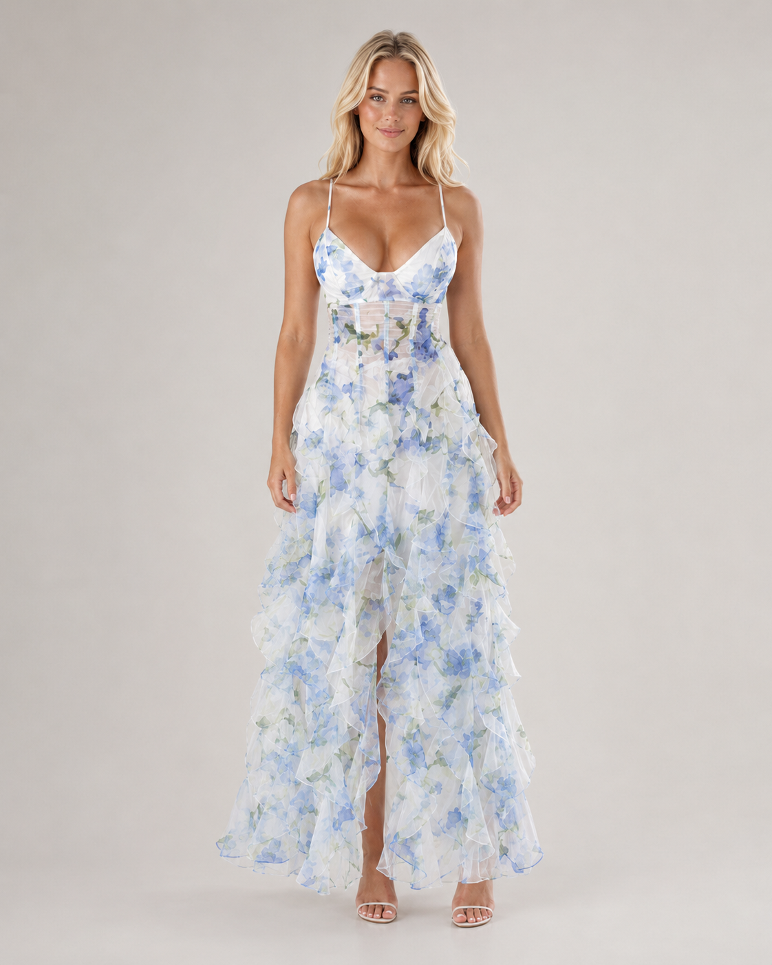 Lucienne - Witte Bloemen Maxi-jurk
