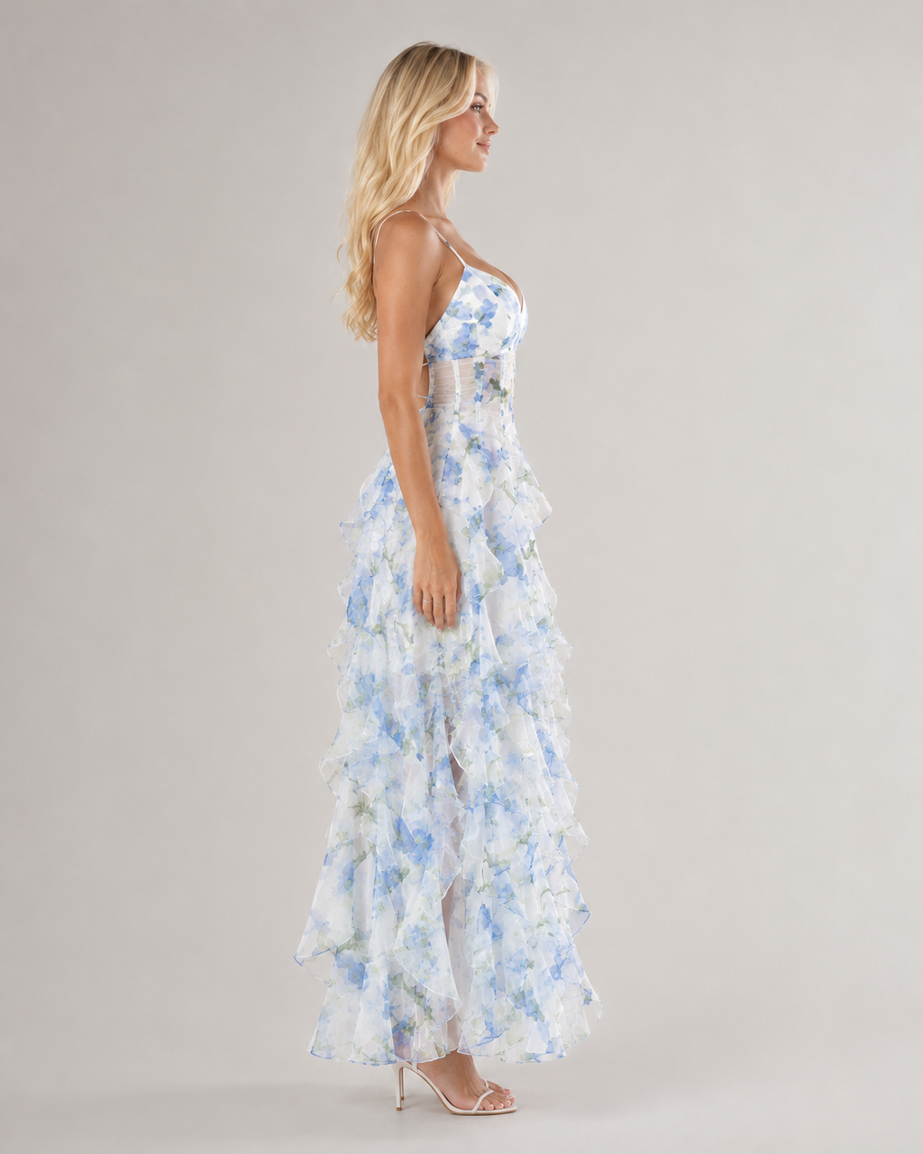 Lucienne - Witte Bloemen Maxi-jurk