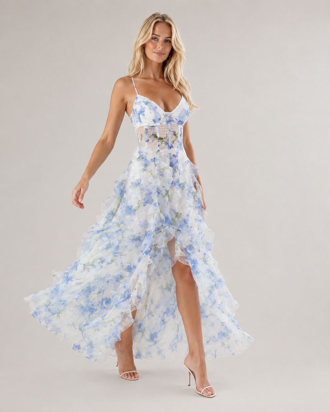 Lucienne - Witte Bloemen Maxi-jurk
