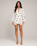 Nadile - Witte Dames Blouse met Stippenprint en Kraag