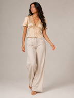 Pien - Dames slim fit top met kant en korte mouwen