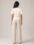 Pien - Dames slim fit top met kant en korte mouwen