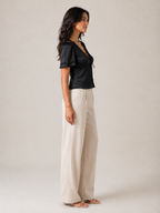 Pien - Dames slim fit top met kant en korte mouwen