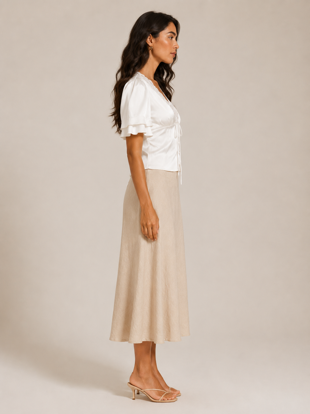 Pien - Dames slim fit top met kant en korte mouwen