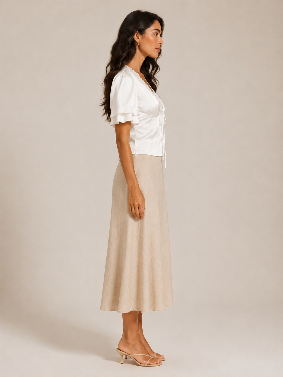 Pien - Dames slim fit top met kant en korte mouwen