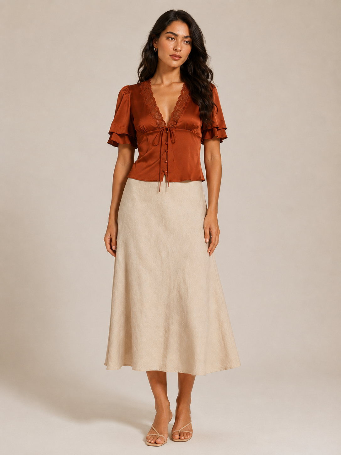 Pien - Dames slim fit top met kant en korte mouwen