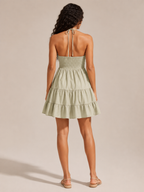 Suvana - Halter Mini-jurk Met Diepe V-hals En Gelaagde Rok