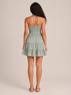 Suvana - Halter Mini-jurk Met Diepe V-hals En Gelaagde Rok